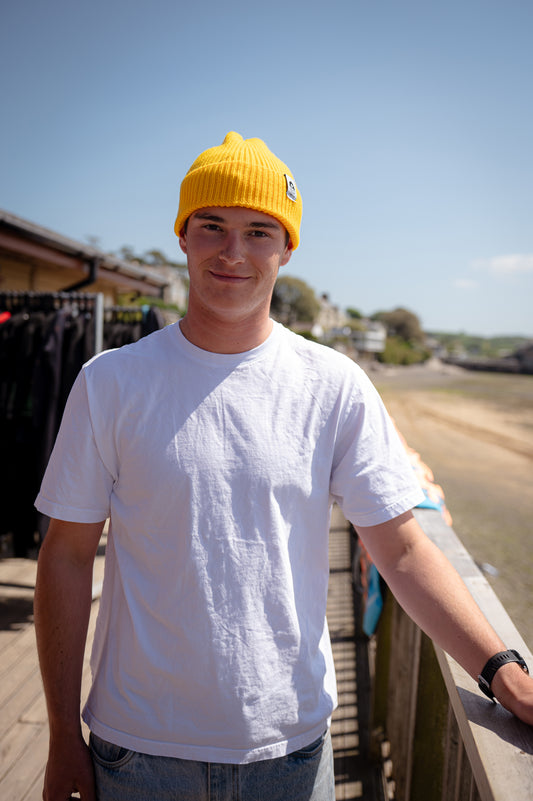 Yellow Engineered Knit Rib Beanie