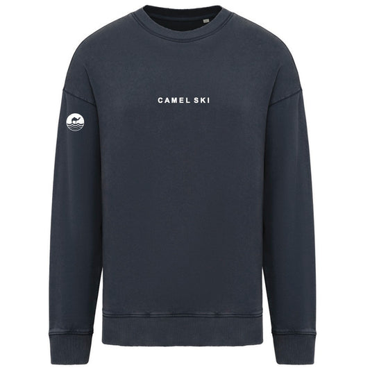 Unisex washed effect oversized crew neck sweatshirt