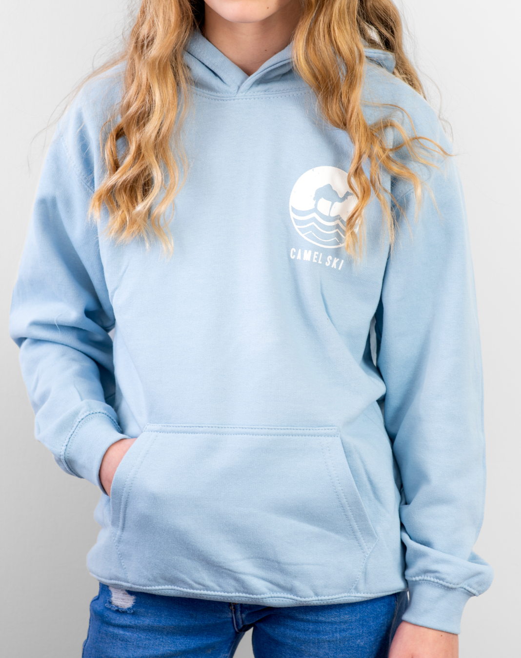 Childrens Light Blue College Hoodie - Camel Ski